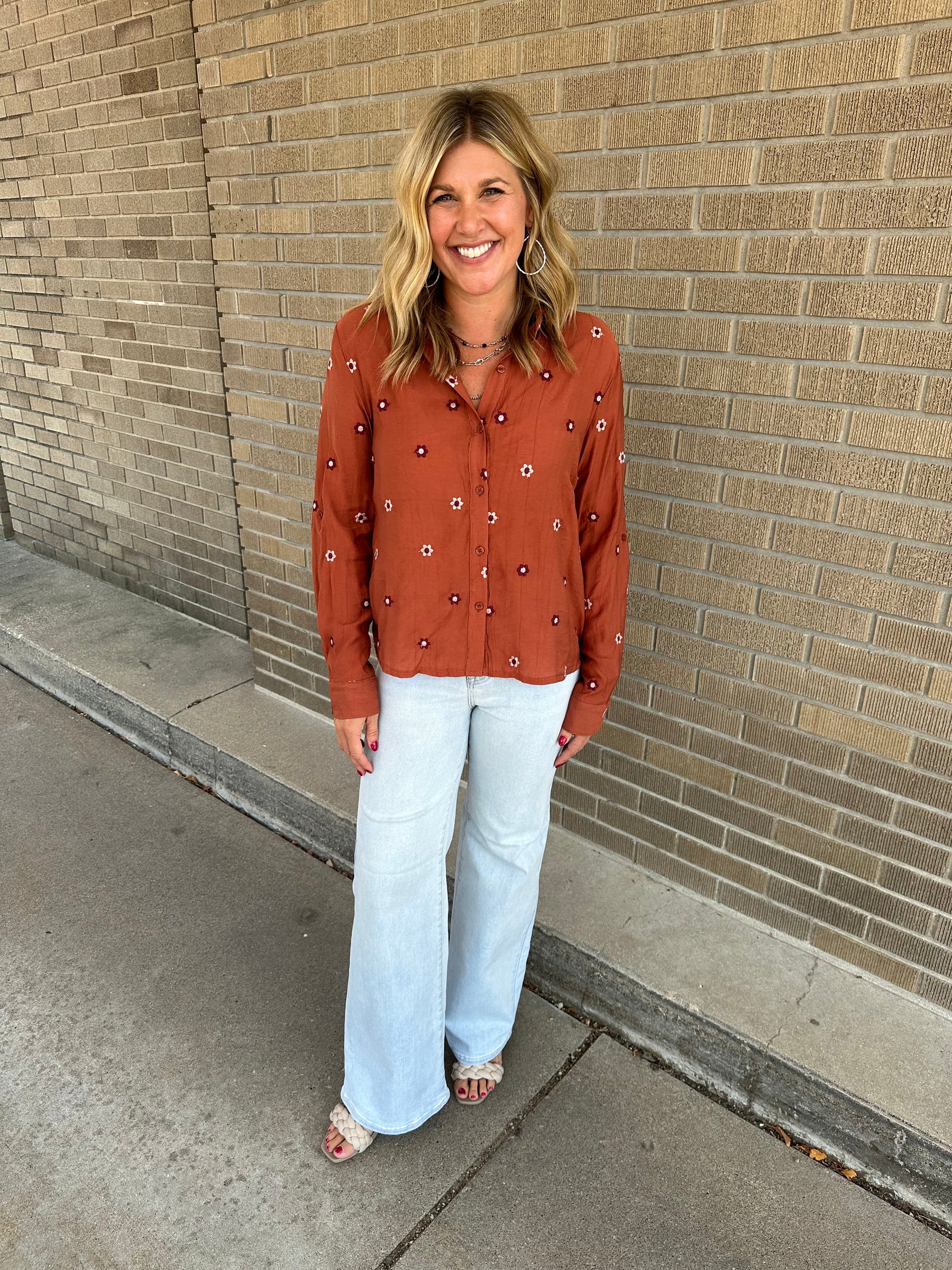 Embroidered Floral Button Down