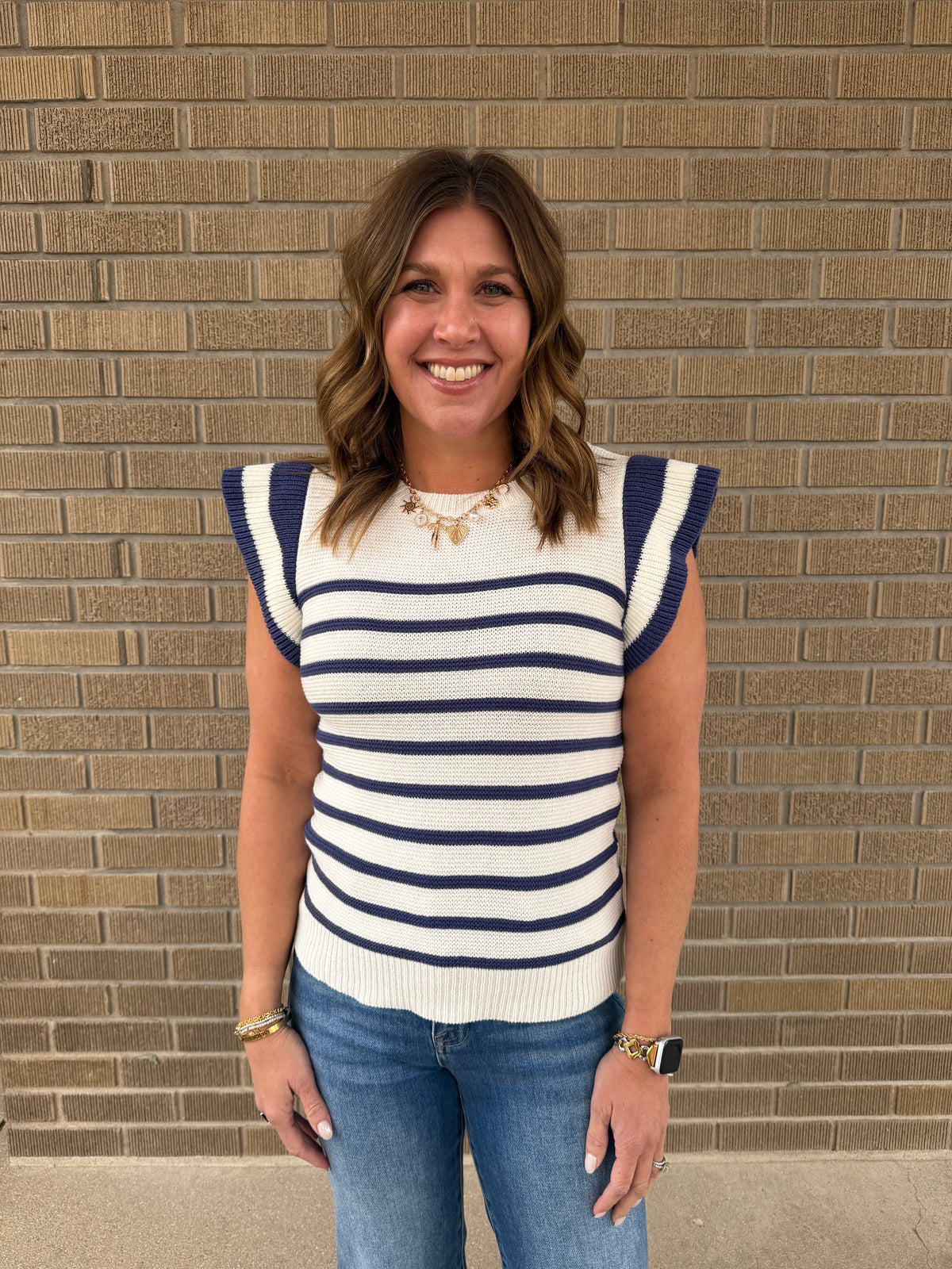 Blue and White Stripe Sweater Top