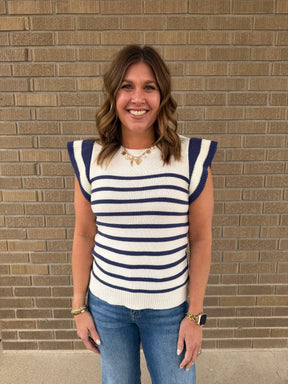 Blue and White Stripe Sweater Top