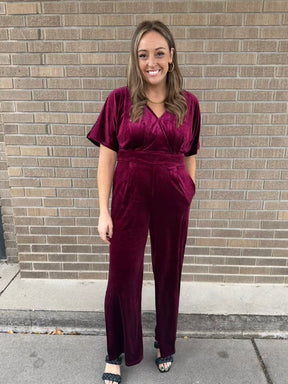 Burgundy Velvet Jumpsuit