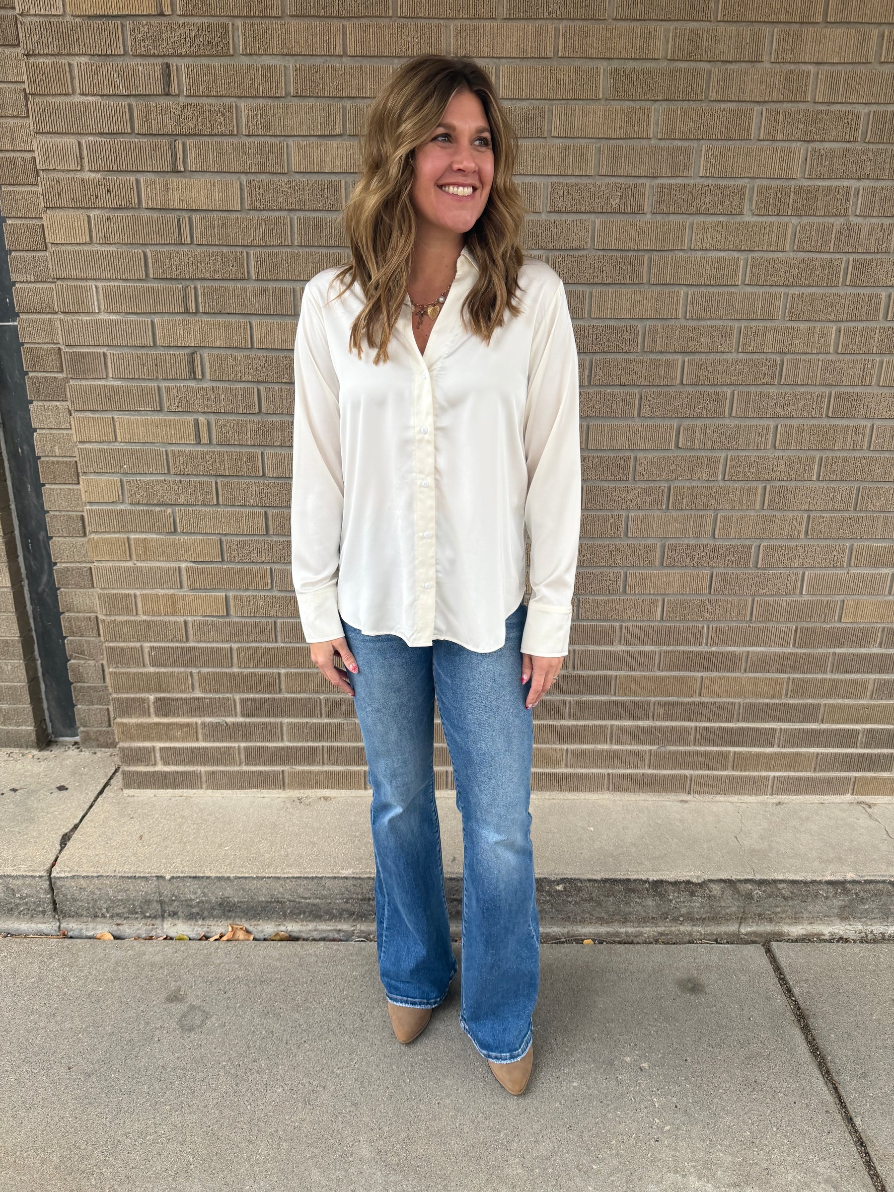 Sweet in Satin Button Up - Whip Cream