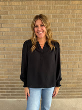 Split V-Neck Blouse - Black