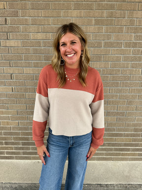 Cloudy Knit Color Block - Rust