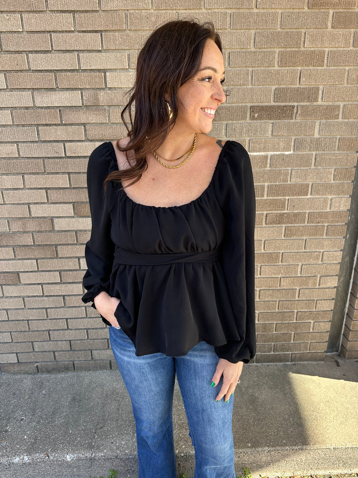 Black Scoop Neck Blouse