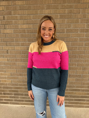 Pink and Navy Colorblock Sweater