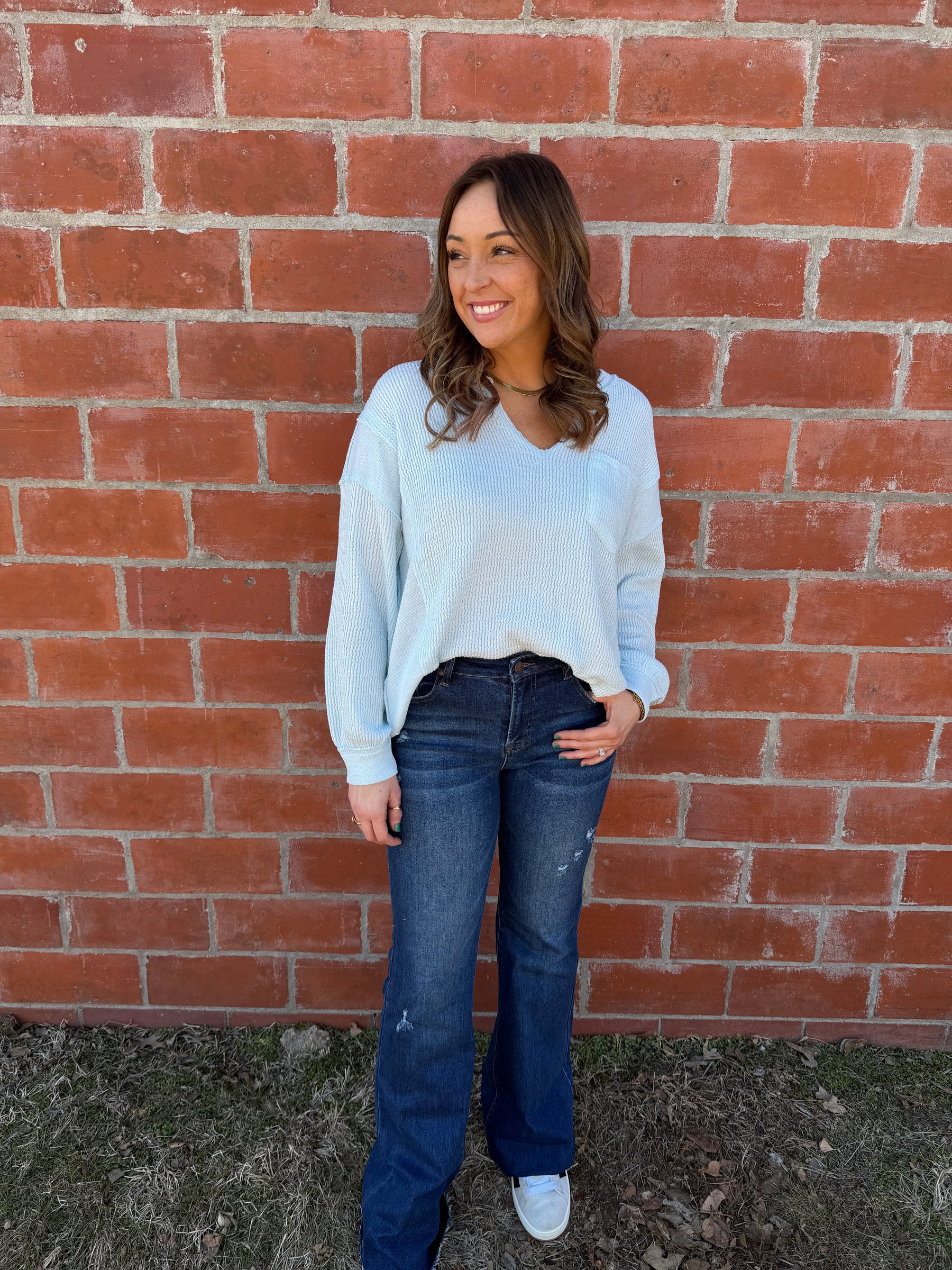 Ribbed Knit Long Sleeve - Baby Blue