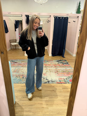 Waffle Knit Cardigan - Black