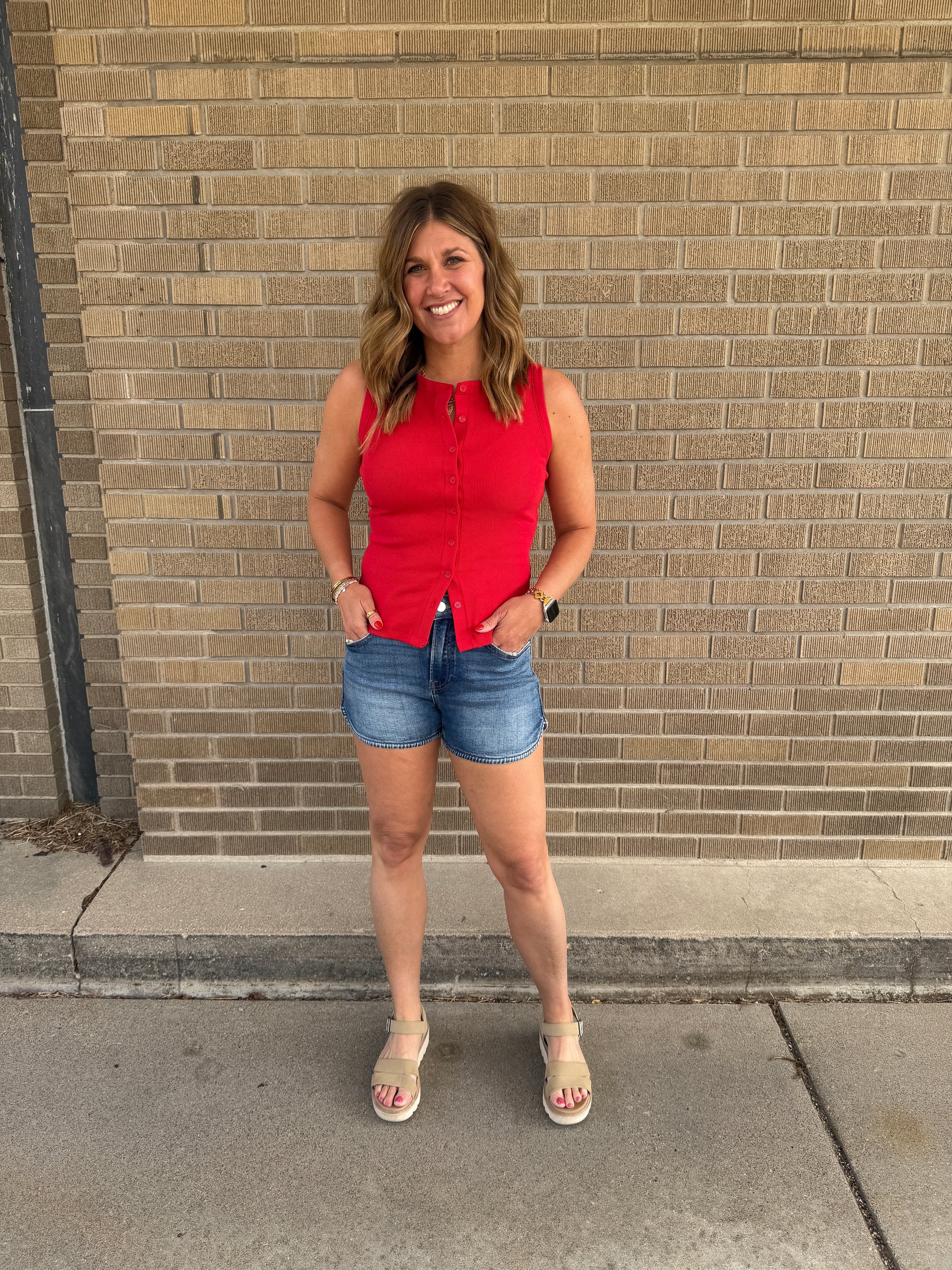 Button Up Tank - Red