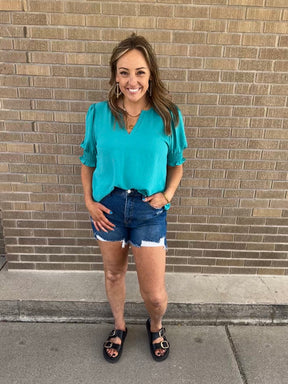 Perfect Crinkle Blouse - Teal