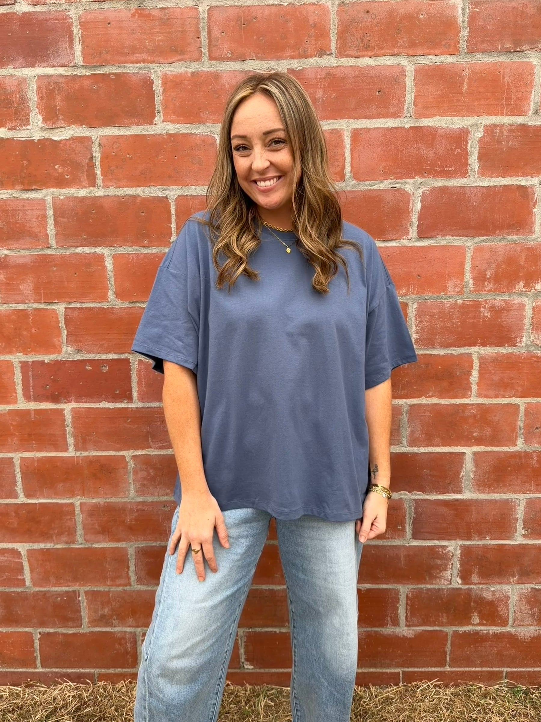 Chill All Day Oversized Tee - Dusty Navy
