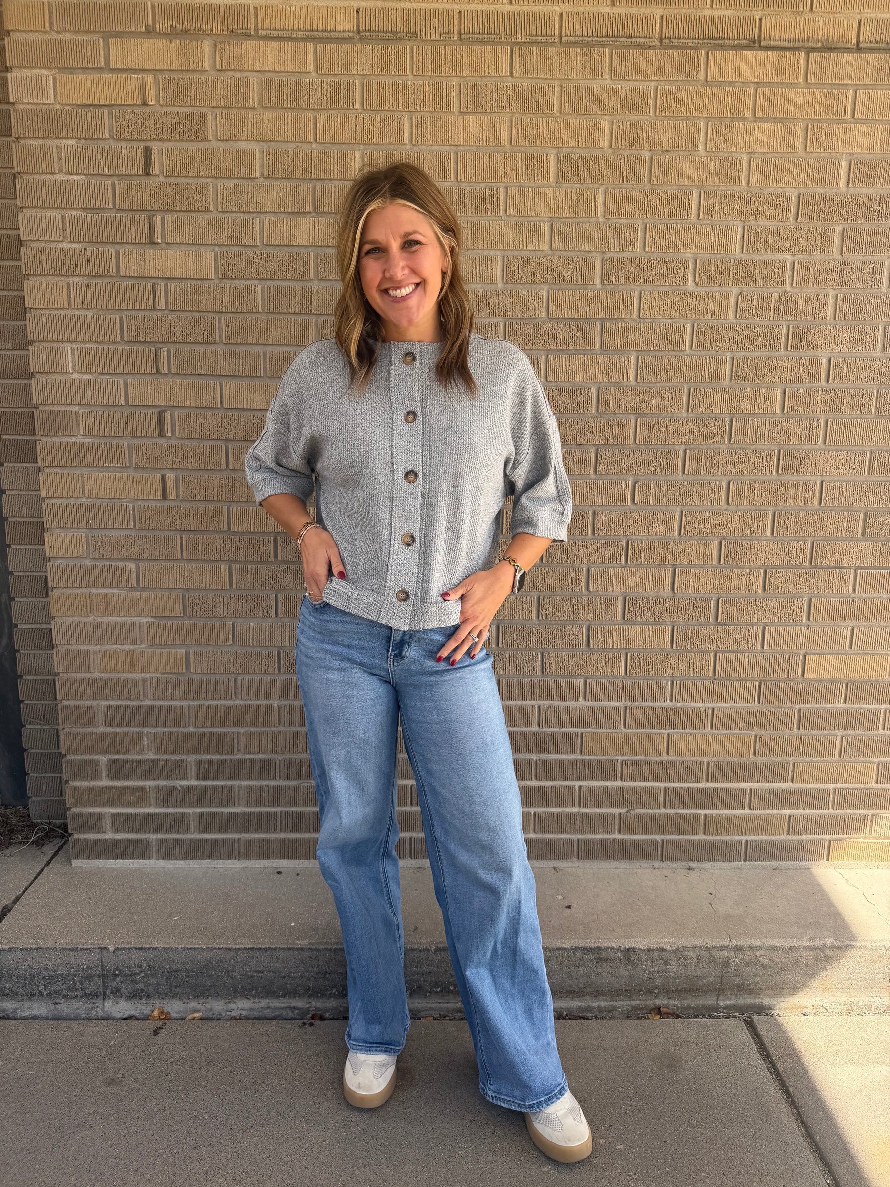 Short Sleeve Cardigan - Gray