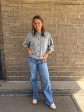 Short Sleeve Cardigan - Gray