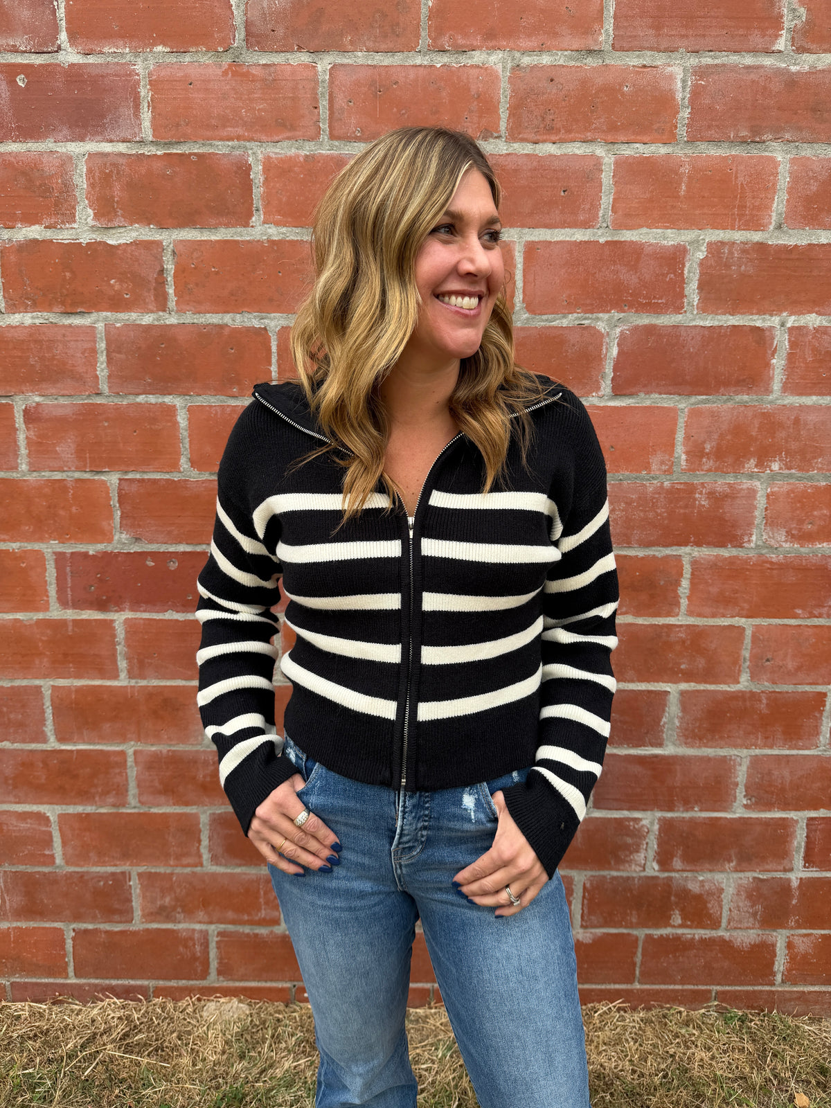 Stripe Zip Up Sweater