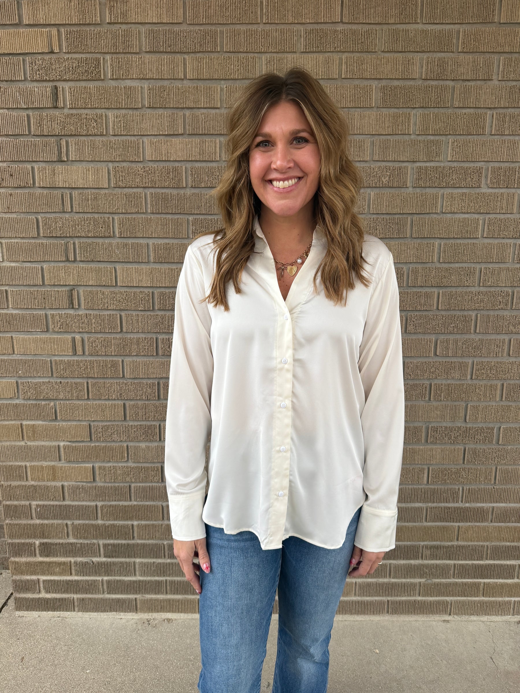 Sweet in Satin Button Up - Whip Cream