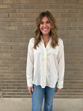 Sweet in Satin Button Up - Whip Cream