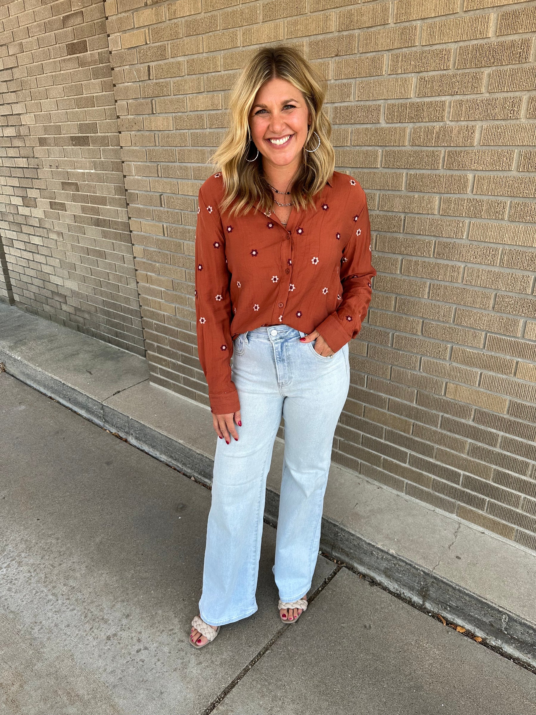 Embroidered Floral Button Down