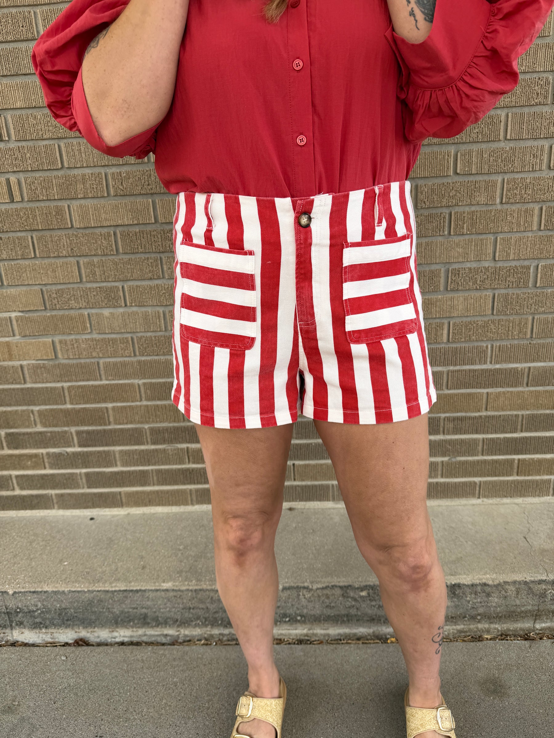 Red and White Stripe Shorts