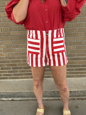 Red and White Stripe Shorts