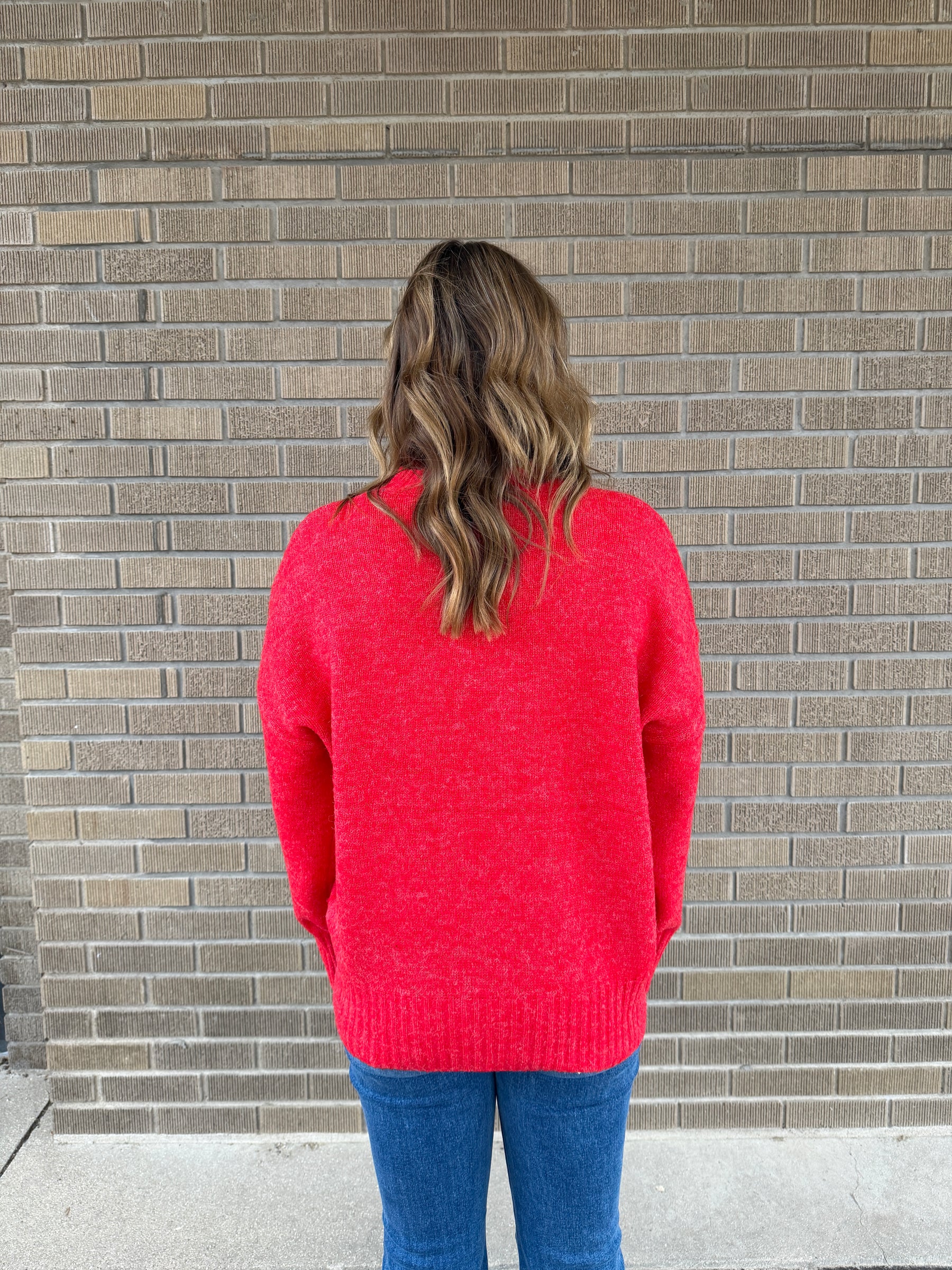 Oversized Crew Sweater - Red