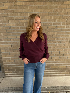 Dark Cherry Split Neck Sweater