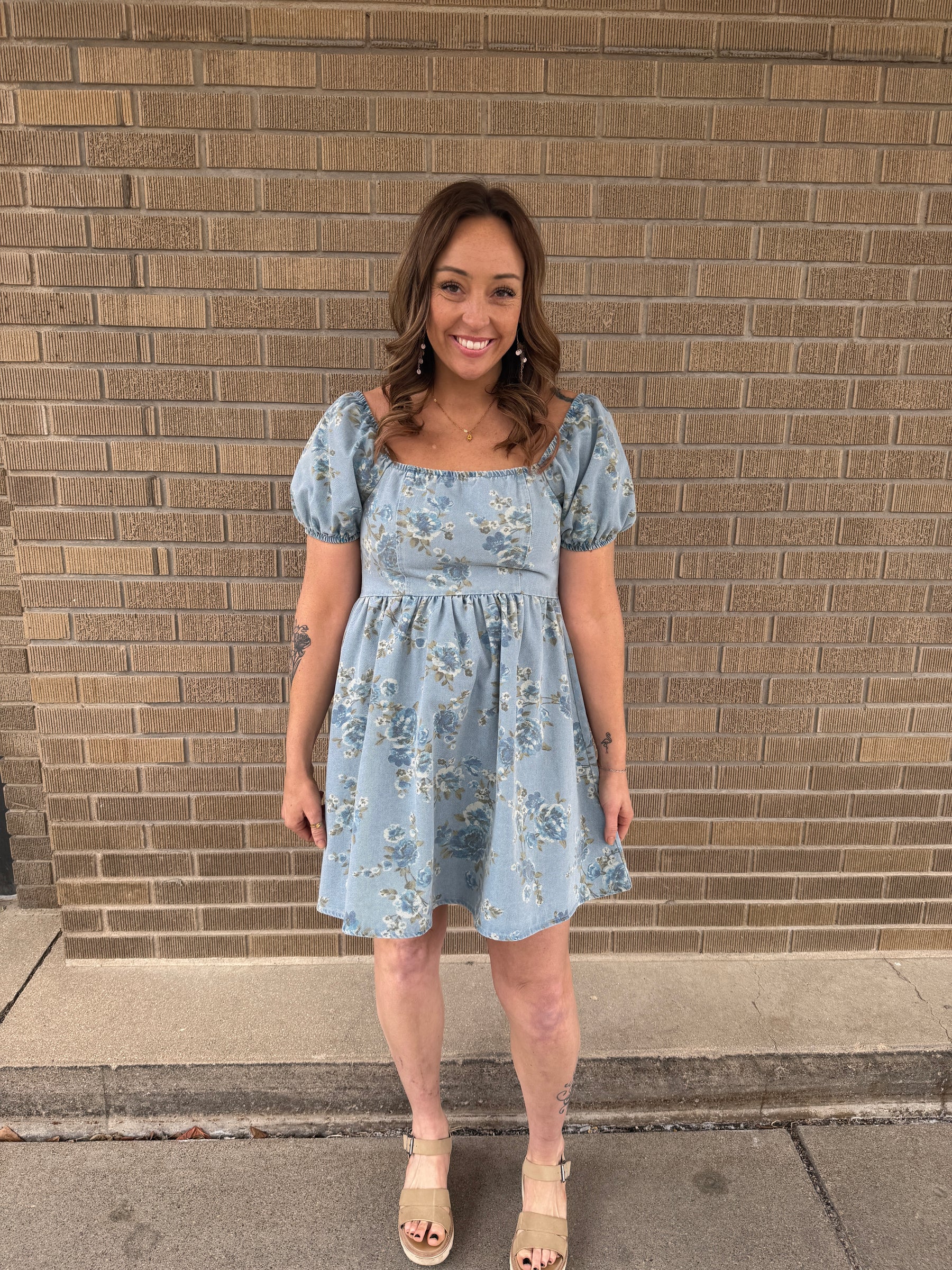 Blue Floral Denim Dress