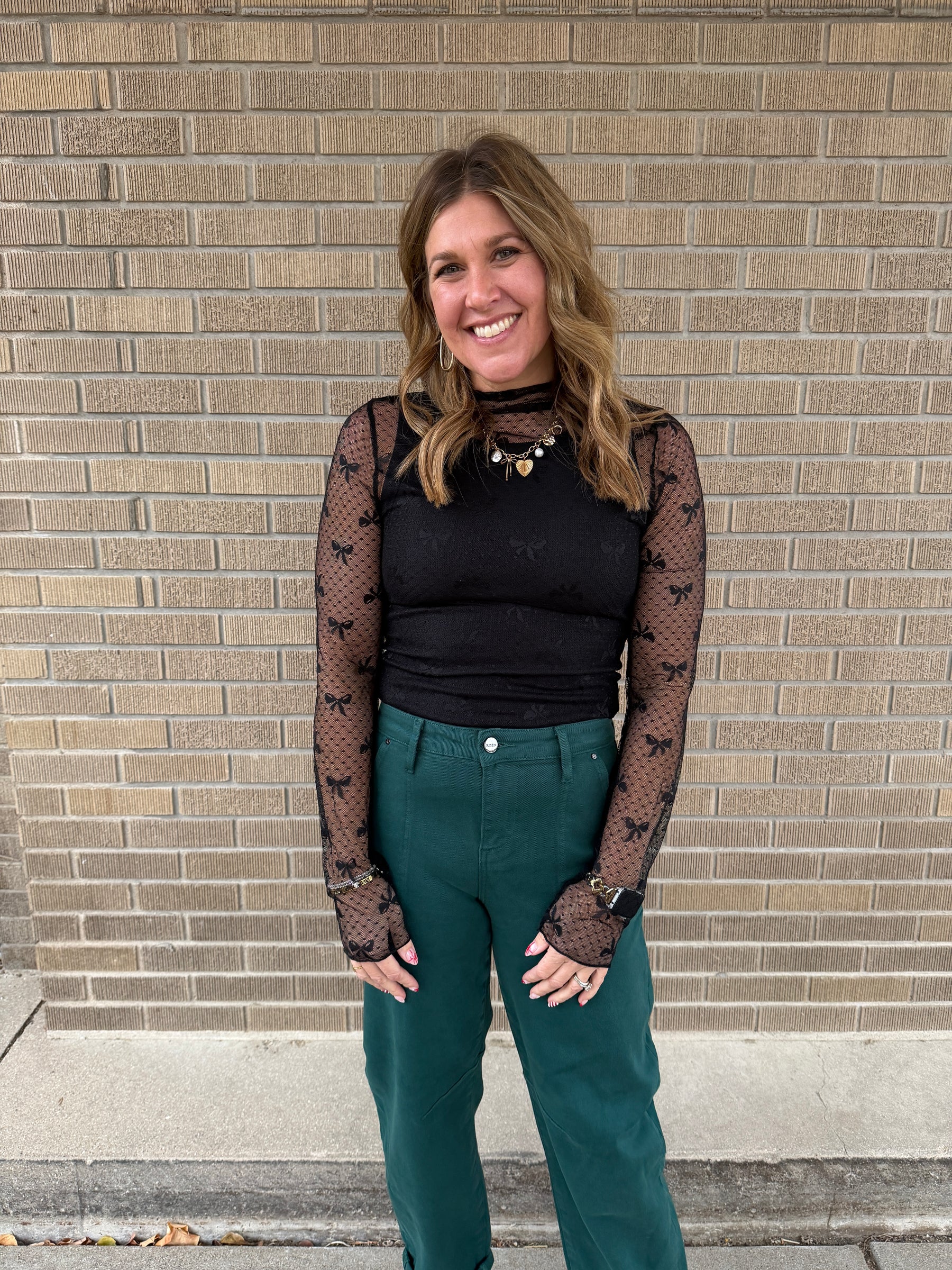 Black Bows Lace Layering Top