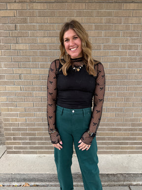 Black Bows Lace Layering Top