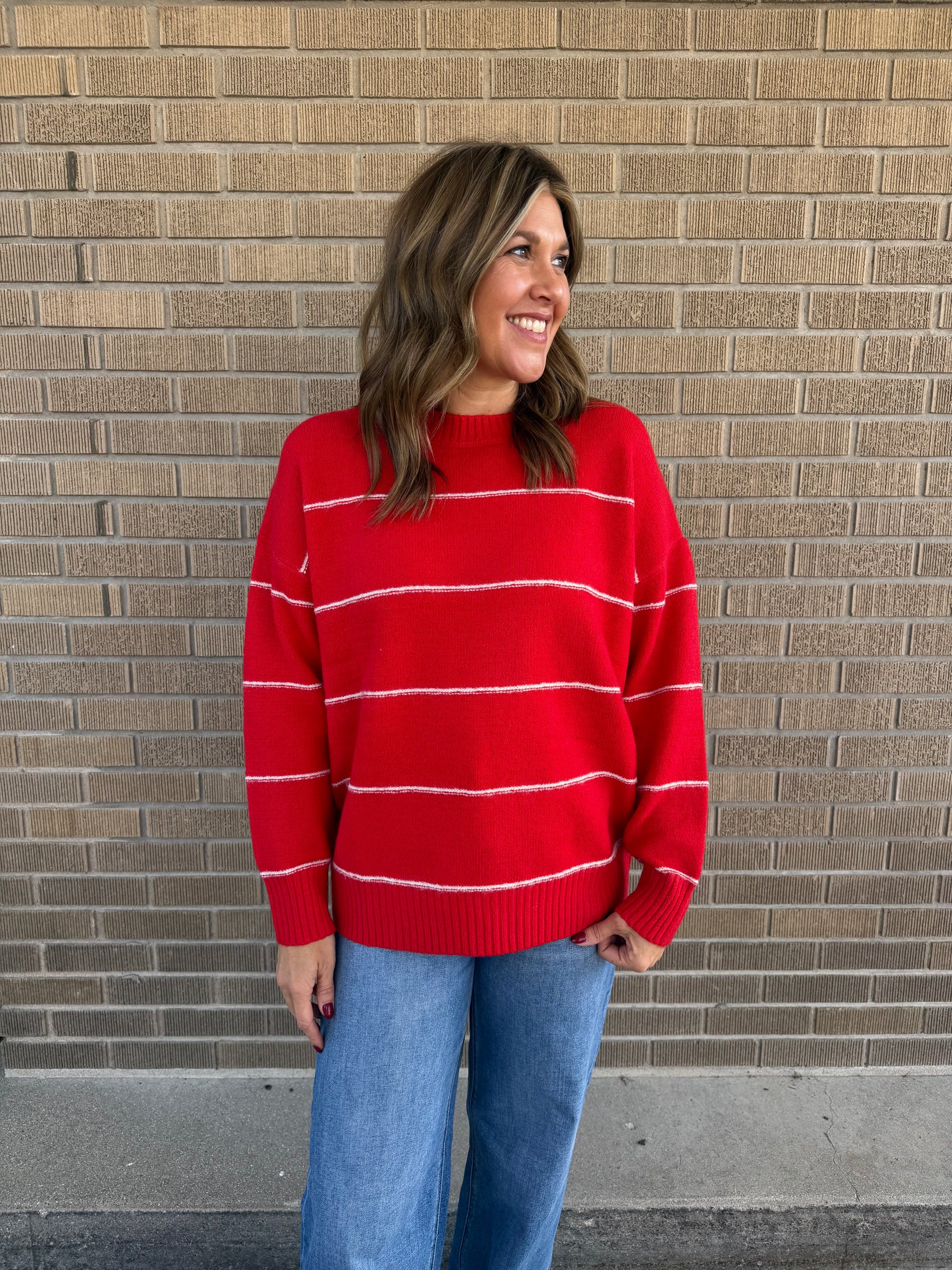 Oversized Wide-Stripe Sweater-Red