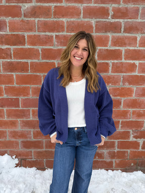 Waffle Knit Cardigan - Indigo