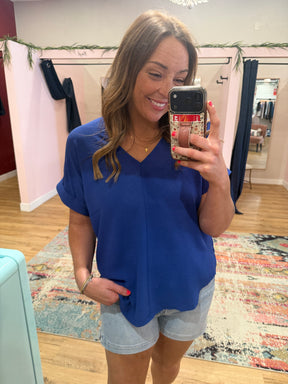 Royal Blue V Neck Top