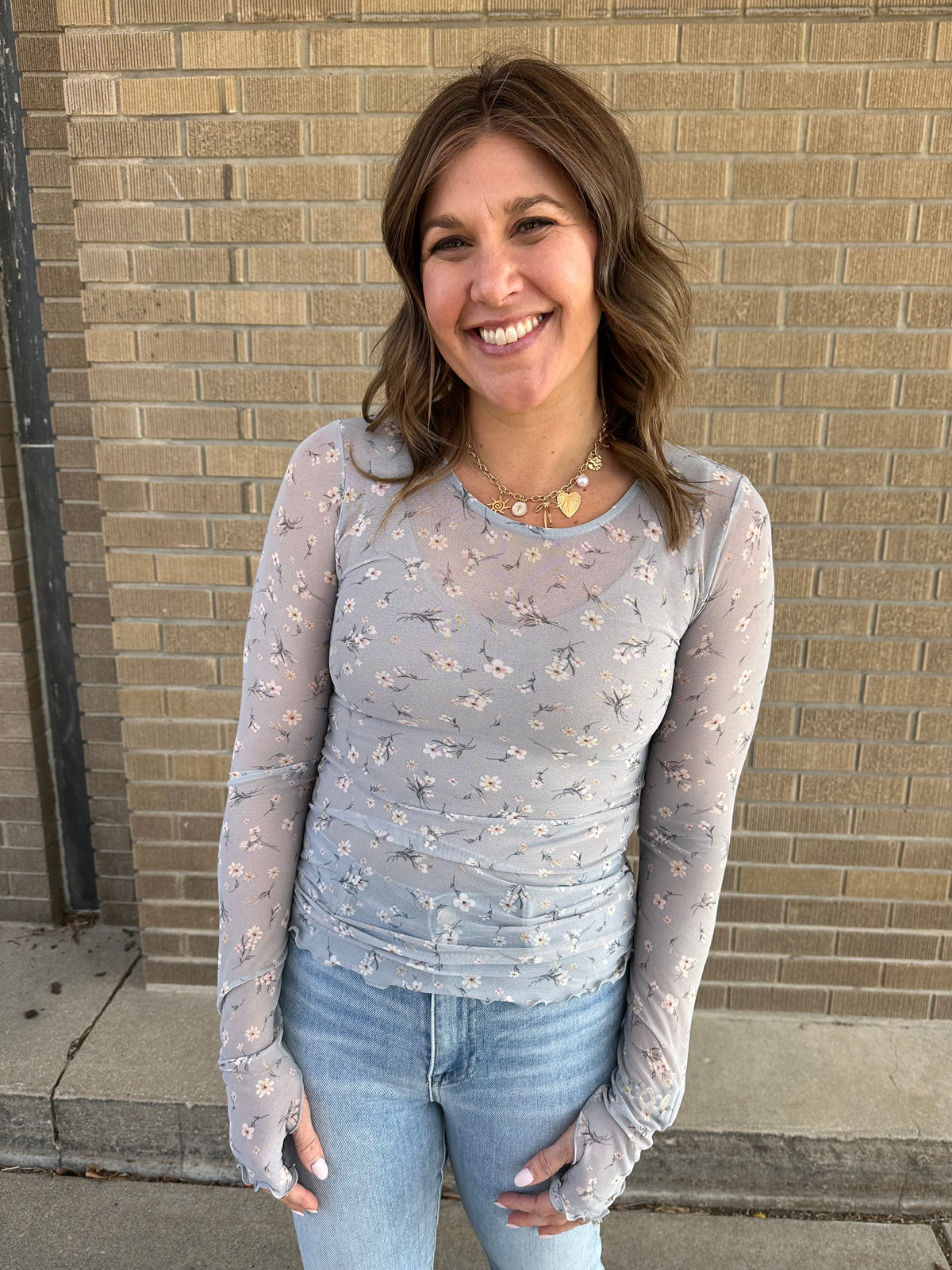 Floral Mesh Long Sleeve - Blue