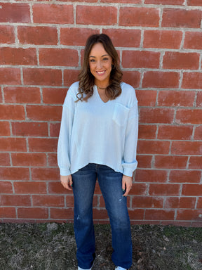 Ribbed Knit Long Sleeve - Baby Blue