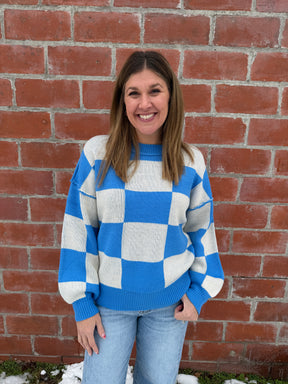 Bold In Blue Checkered Sweater