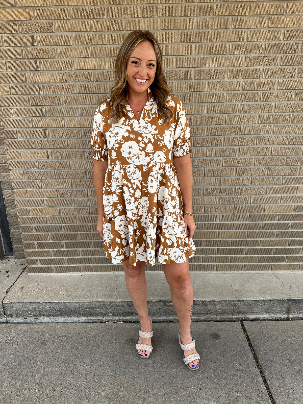 Camel Floral Dress
