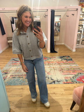 Short Sleeve Cardigan - Gray