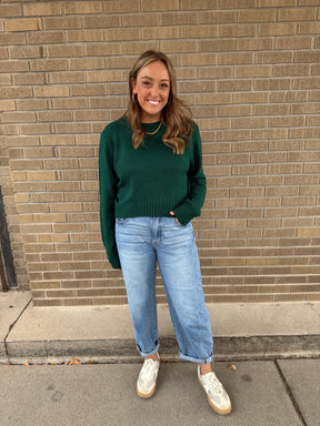 Classic Knit Crop Sweater - Green
