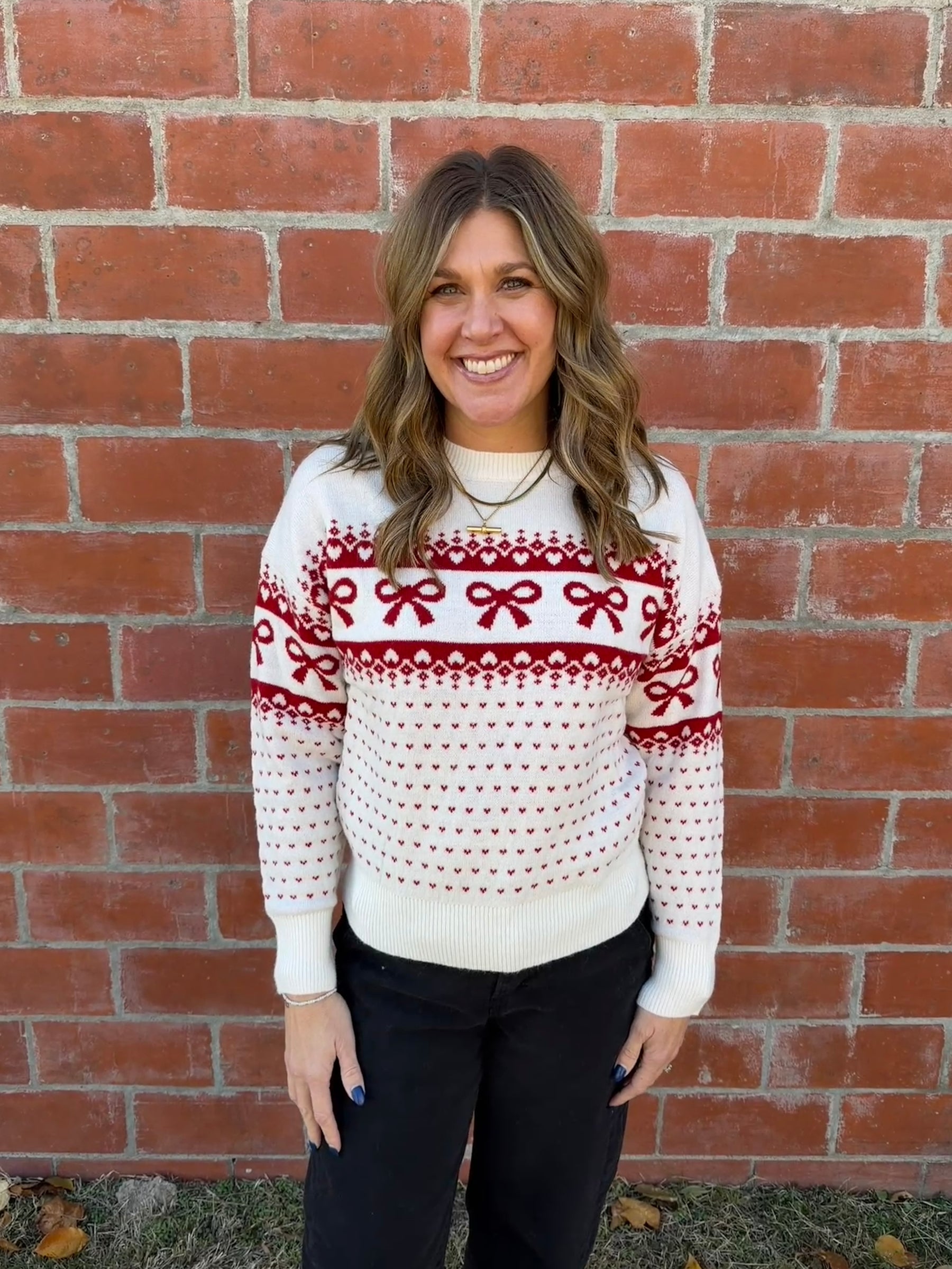 Red and White Bow Sweater
