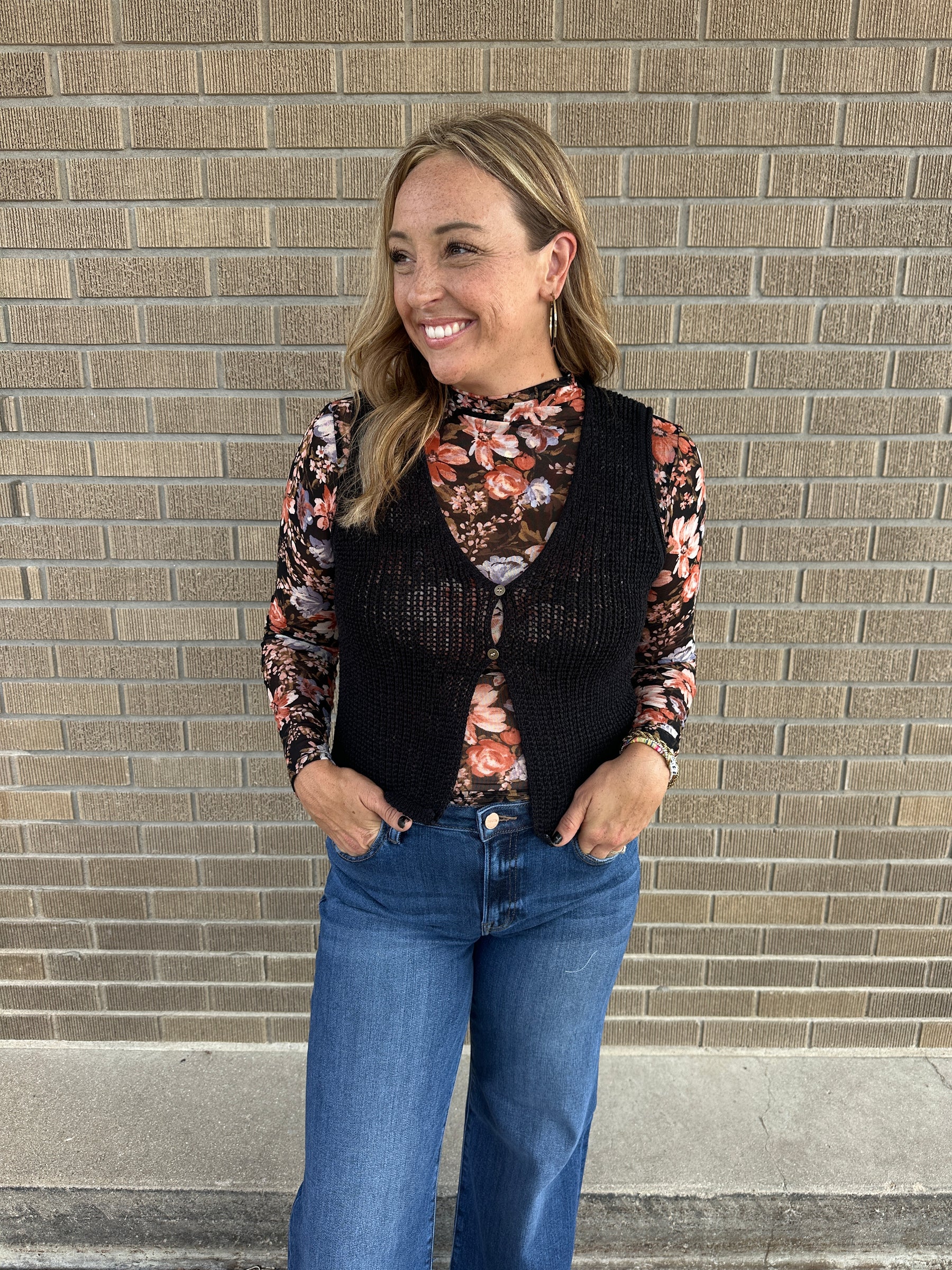 Floral Mesh Top - Black