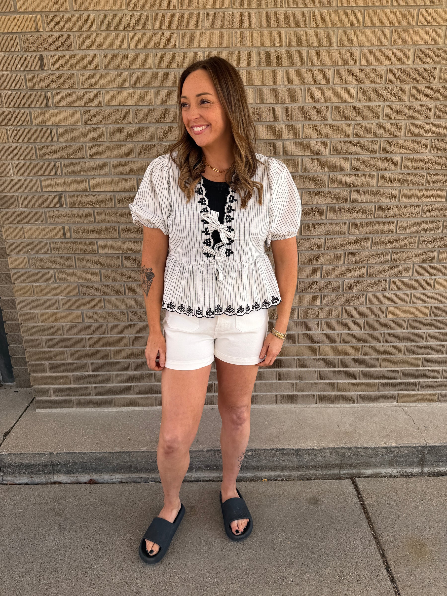 Tie Front Detailed Stripe Top