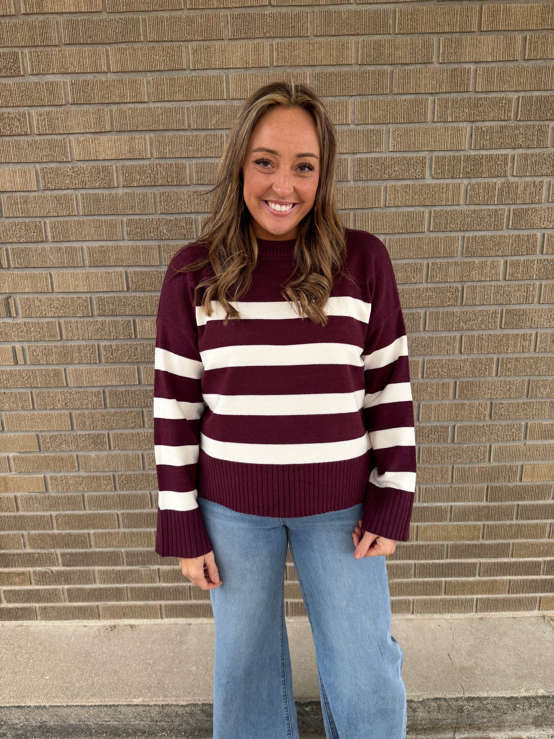 Soft Stripe Sweater - Cherry