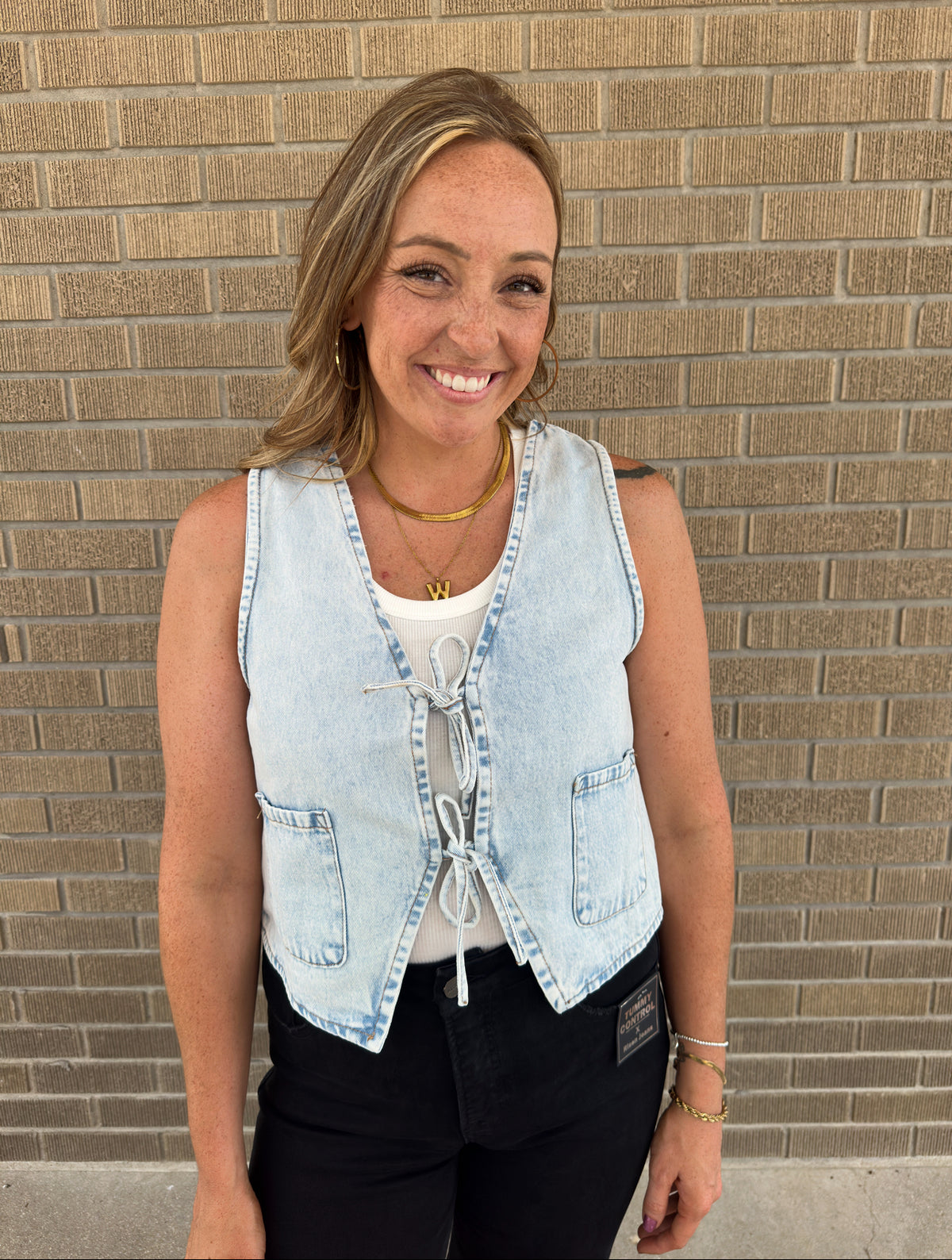 Light Denim Tie Front Vest