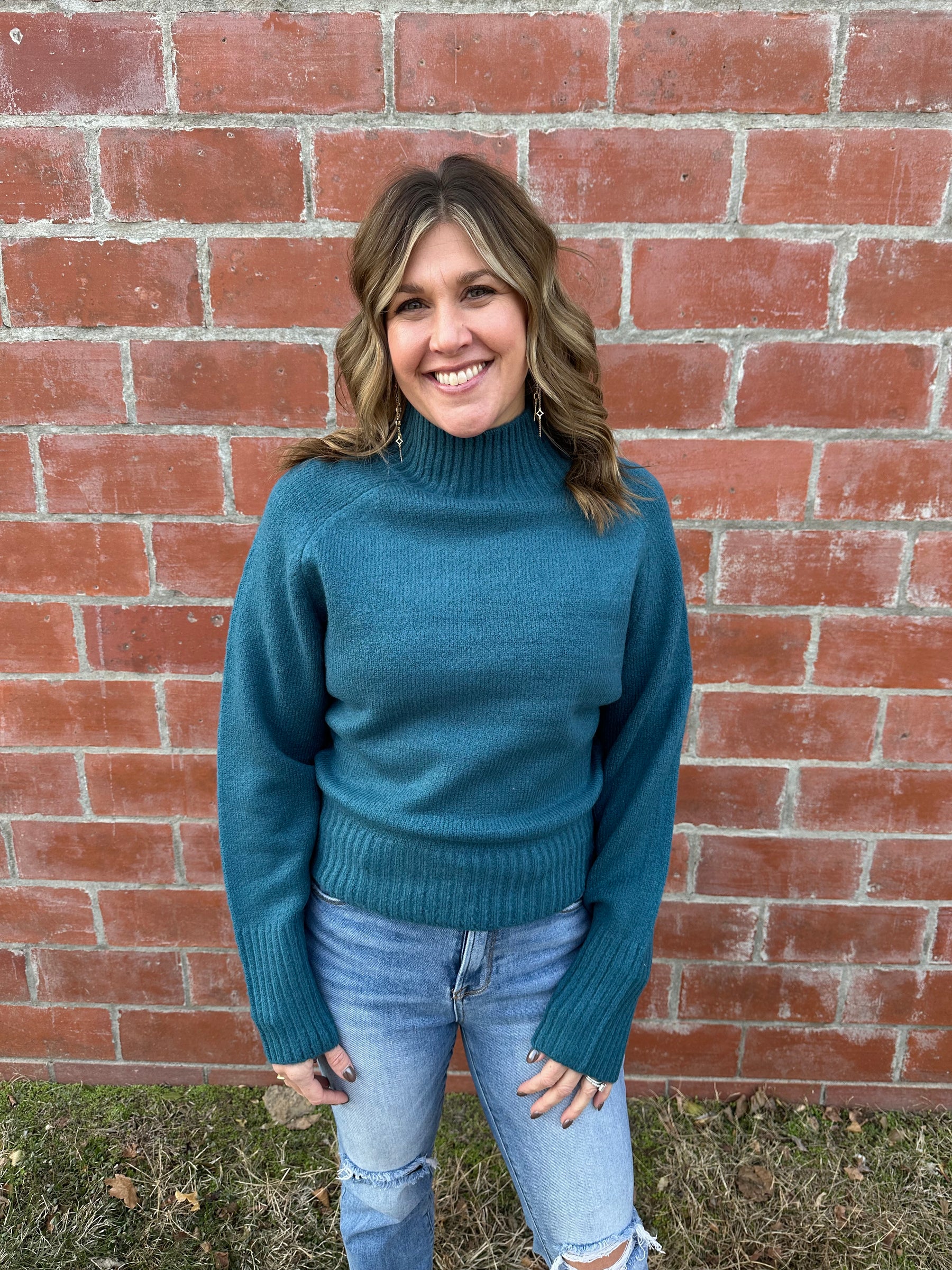 Teal Mock Neck Sweater