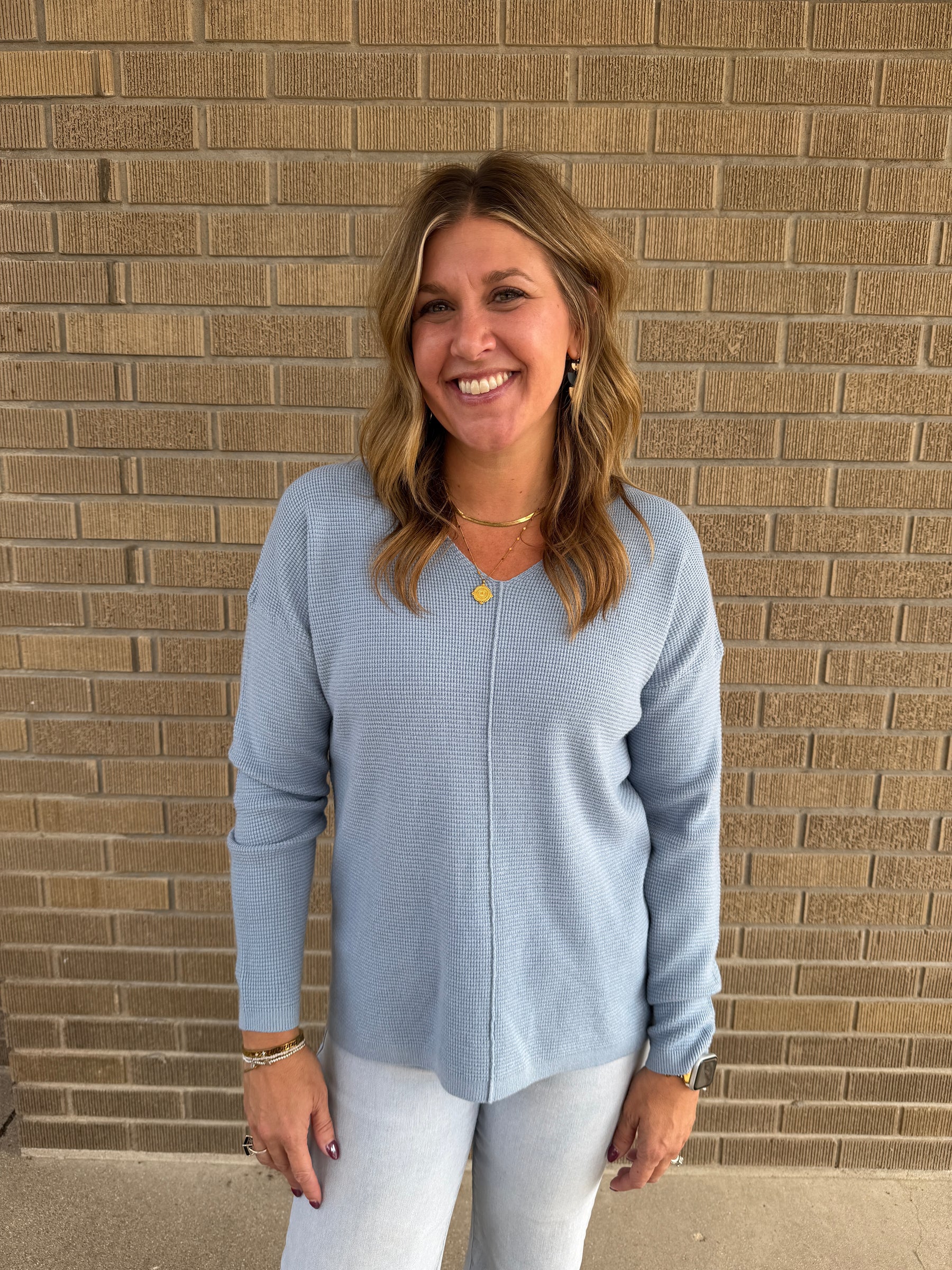 Baby Blue Waffle Knit Sweater