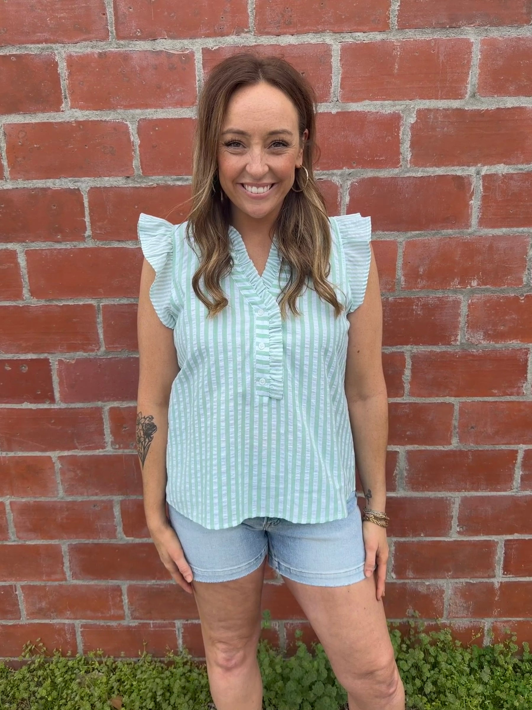 Seersucker Sage Top