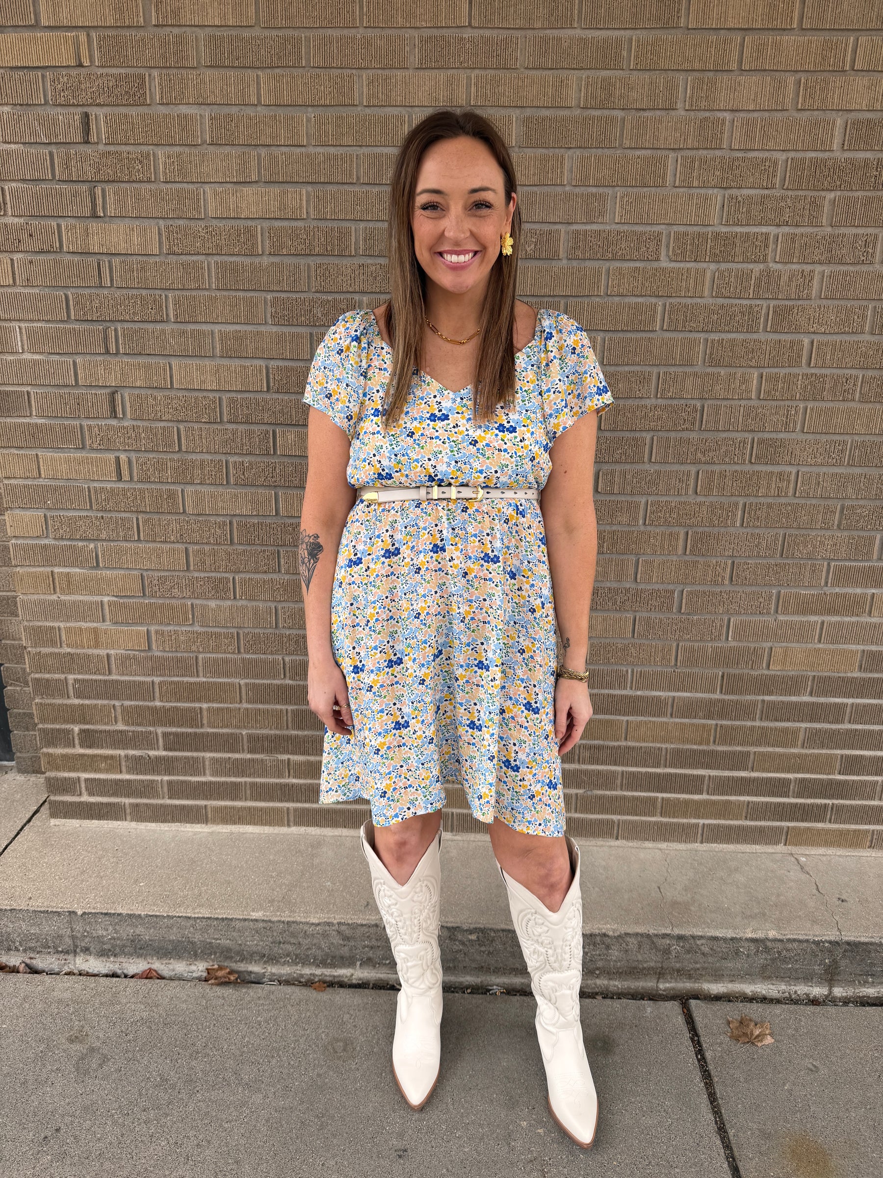 Blue and Yellow Floral Dress