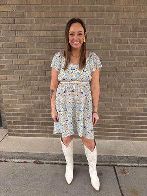 Blue and Yellow Floral Dress