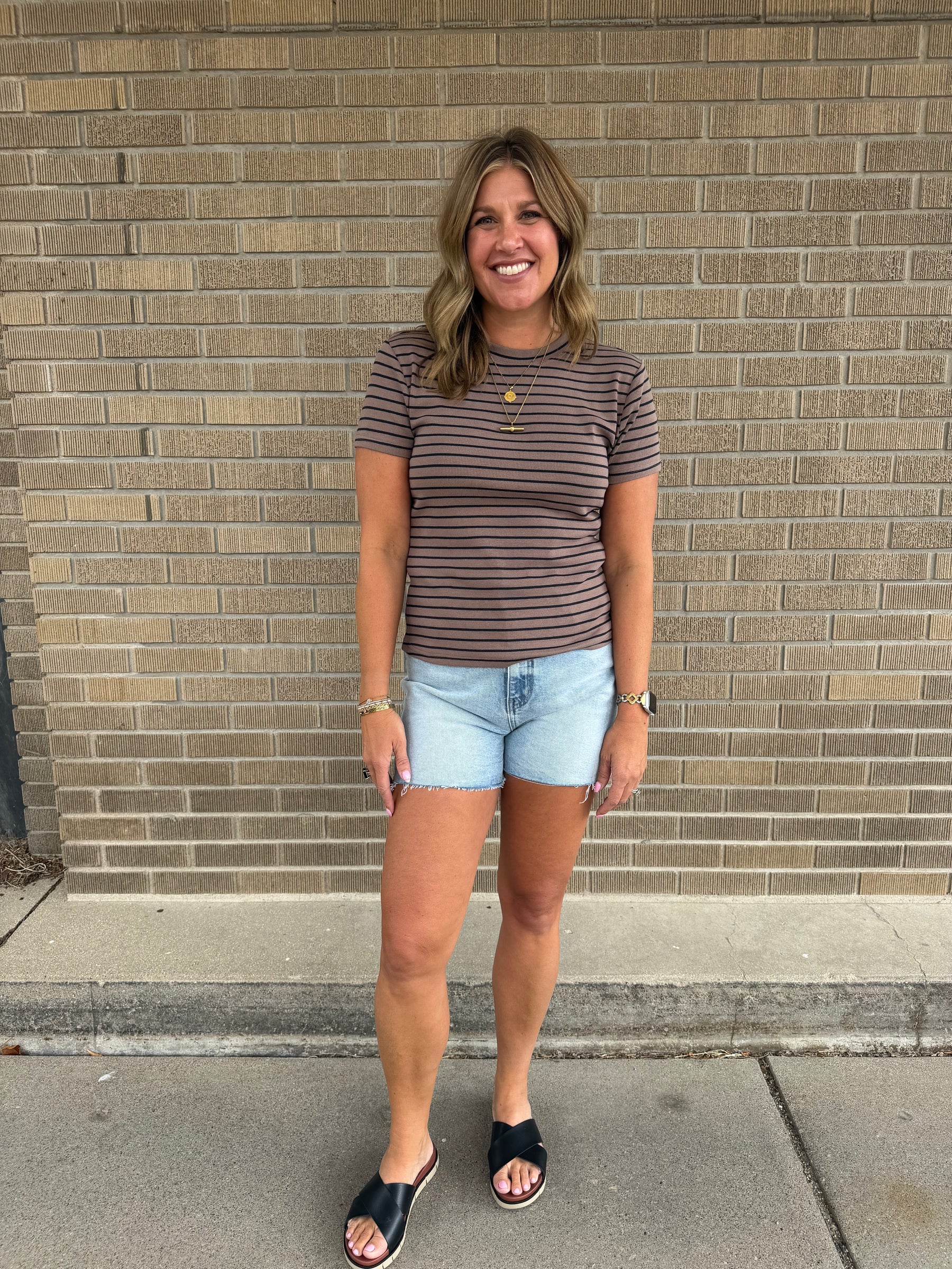 Annie Tee - Latte Black Stripe