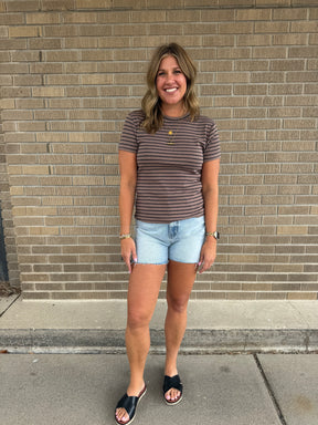 Annie Tee - Latte Black Stripe