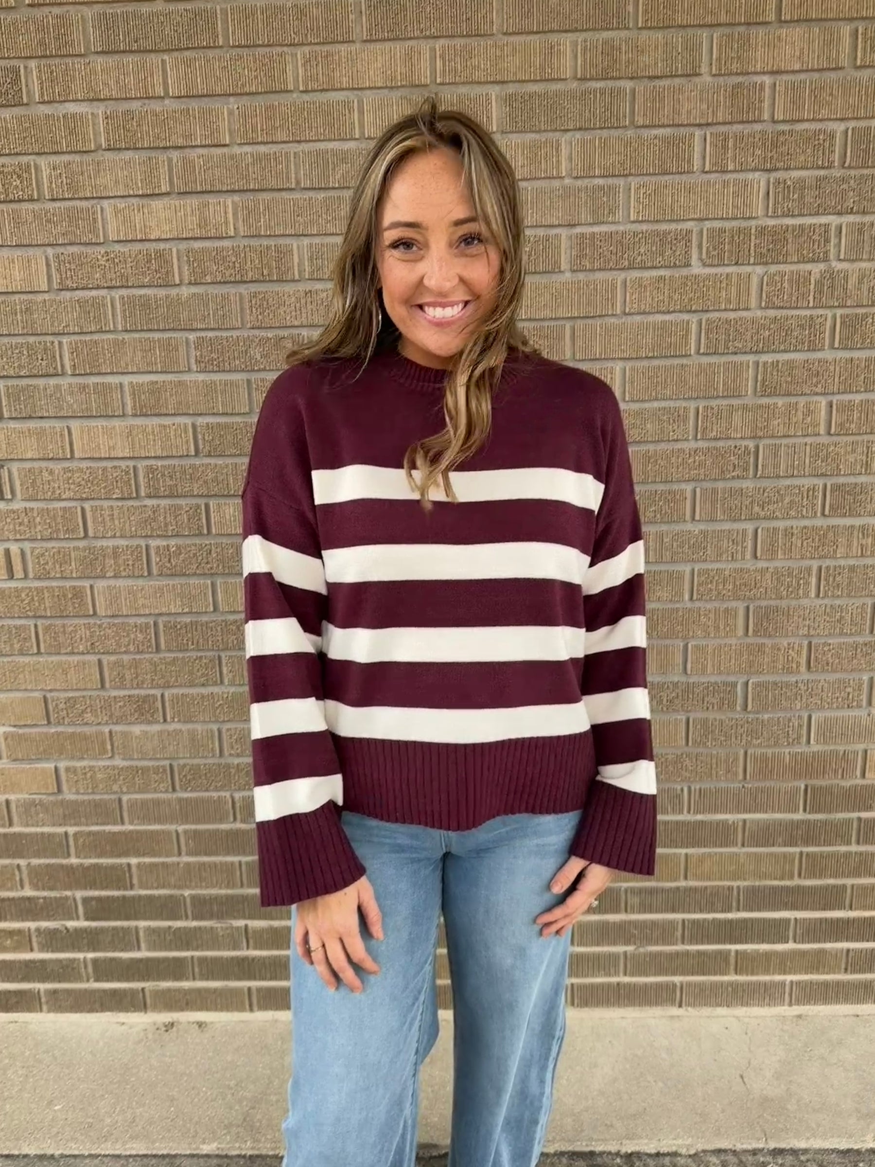 Soft Stripe Sweater - Cherry