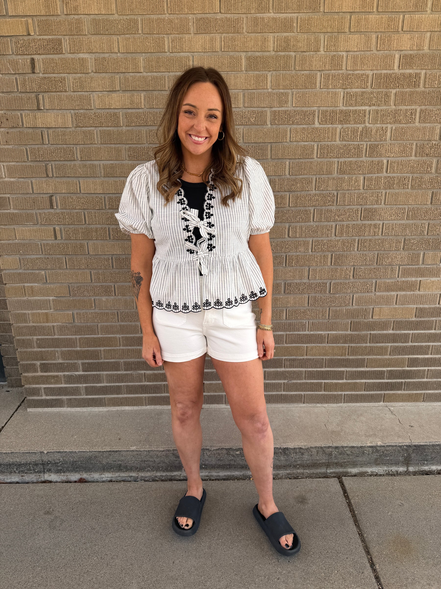 Tie Front Detailed Stripe Top